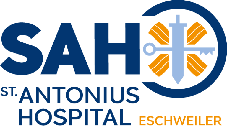 Logo des St. Antonius Hospital Eschweiler, SAH mit grafischem Icon und unten stehendem Schriftzug